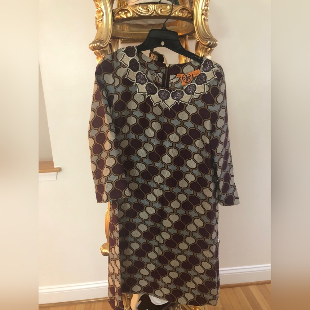 Tory Burch beaded neck and silk sheath dress NWOT